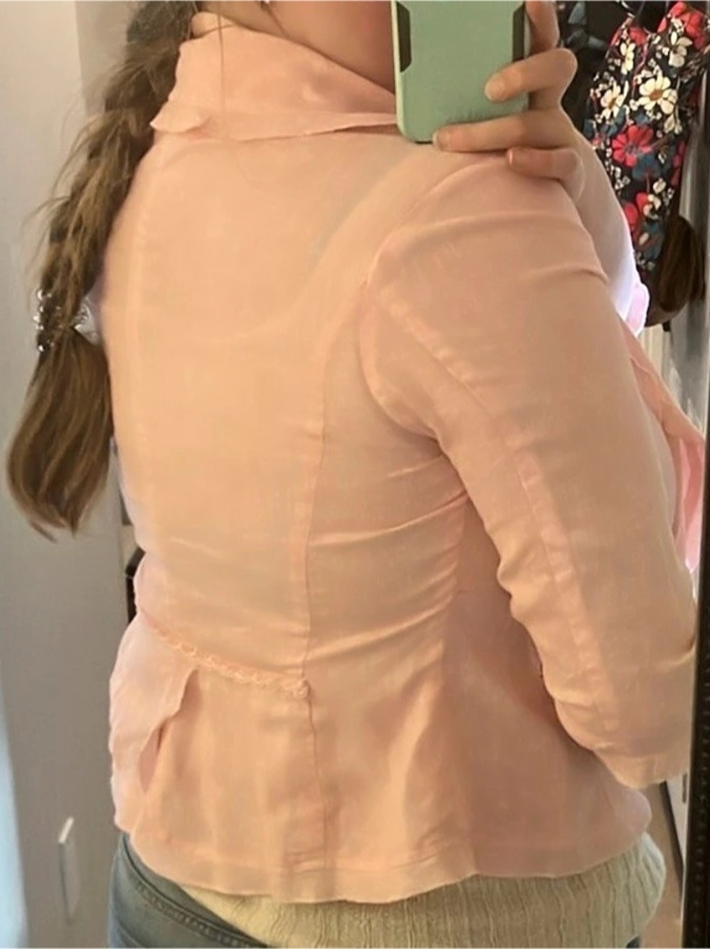 Pink Linen Ruffle Front Jacket - Picture 2 of 4